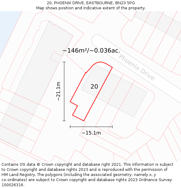 20, PHOENIX DRIVE, EASTBOURNE, BN23 5PG: Plot and title map