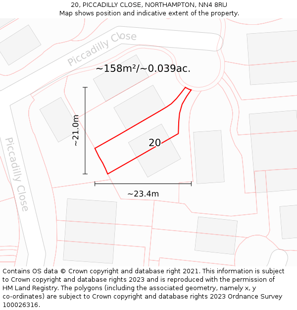 20, PICCADILLY CLOSE, NORTHAMPTON, NN4 8RU: Plot and title map