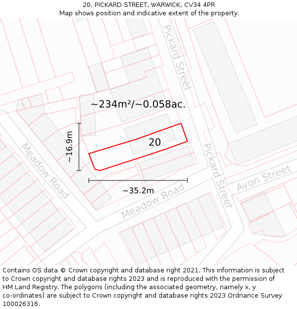 20, PICKARD STREET, WARWICK, CV34 4PR: Plot and title map