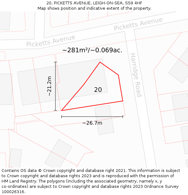 20, PICKETTS AVENUE, LEIGH-ON-SEA, SS9 4HF: Plot and title map