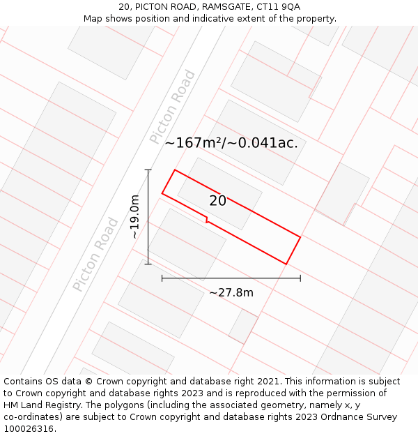 20, PICTON ROAD, RAMSGATE, CT11 9QA: Plot and title map