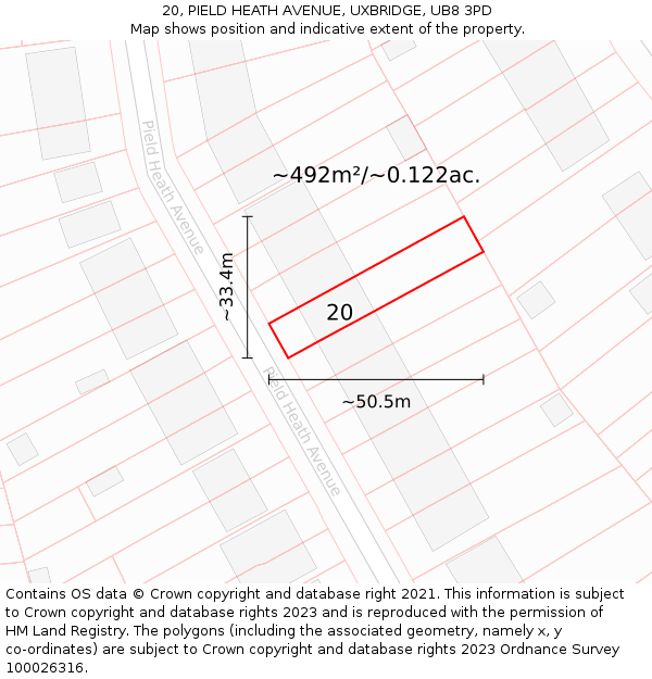 20, PIELD HEATH AVENUE, UXBRIDGE, UB8 3PD: Plot and title map