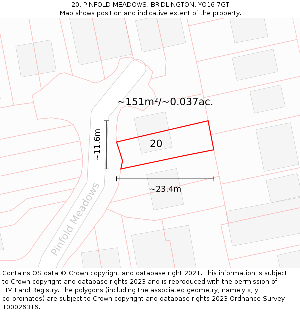 20, PINFOLD MEADOWS, BRIDLINGTON, YO16 7GT: Plot and title map