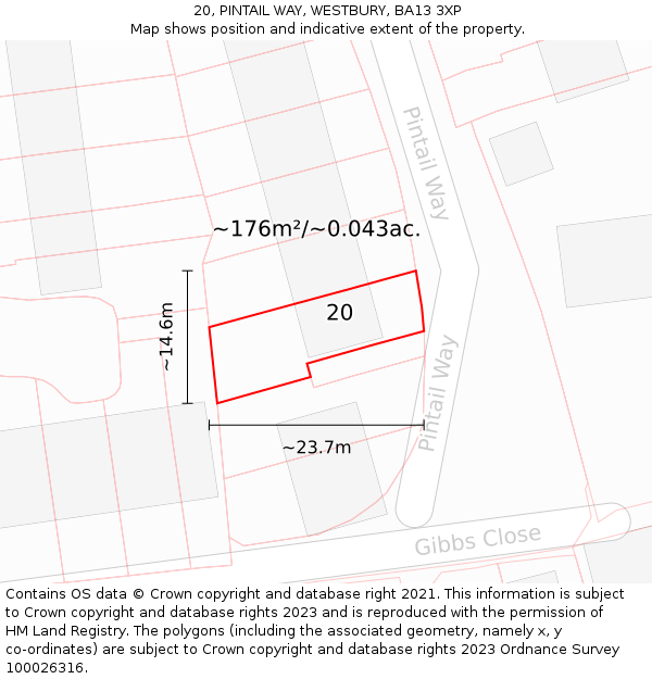 20, PINTAIL WAY, WESTBURY, BA13 3XP: Plot and title map