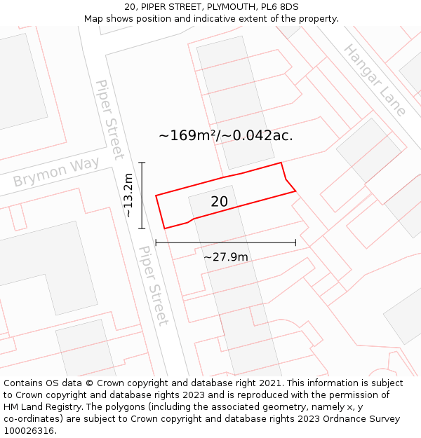 20, PIPER STREET, PLYMOUTH, PL6 8DS: Plot and title map