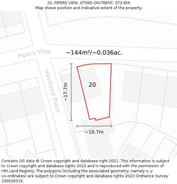 20, PIPERS VIEW, STOKE-ON-TRENT, ST3 6FA: Plot and title map