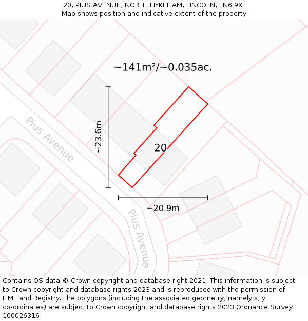 20, PIUS AVENUE, NORTH HYKEHAM, LINCOLN, LN6 9XT: Plot and title map