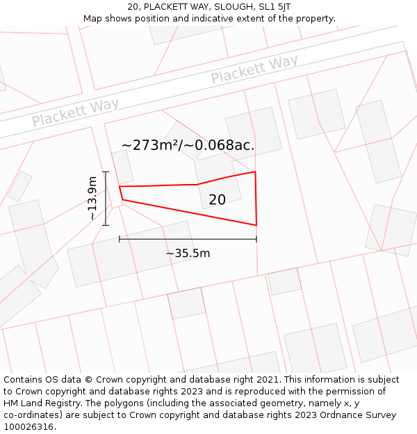 20, PLACKETT WAY, SLOUGH, SL1 5JT: Plot and title map