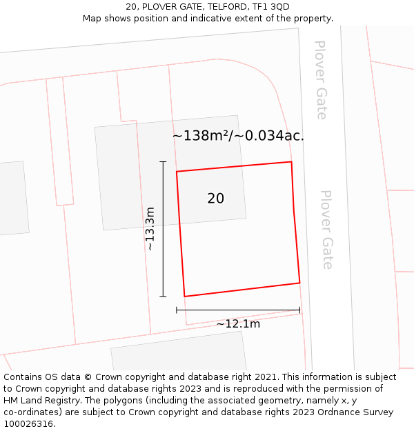 20, PLOVER GATE, TELFORD, TF1 3QD: Plot and title map