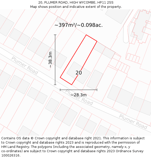 20, PLUMER ROAD, HIGH WYCOMBE, HP11 2SS: Plot and title map