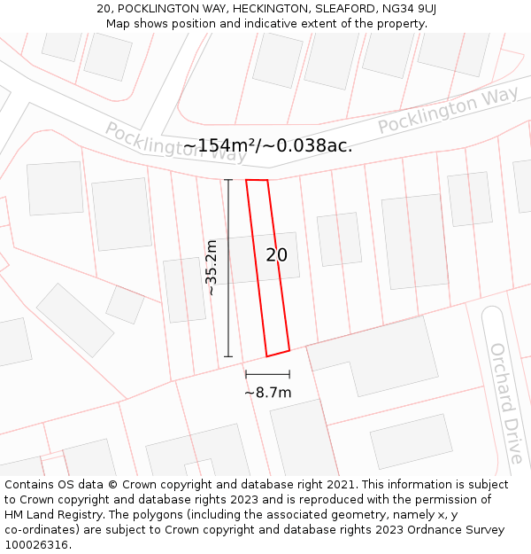 20, POCKLINGTON WAY, HECKINGTON, SLEAFORD, NG34 9UJ: Plot and title map