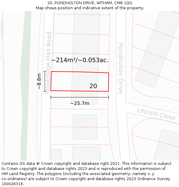 20, PONDHOLTON DRIVE, WITHAM, CM8 1QG: Plot and title map