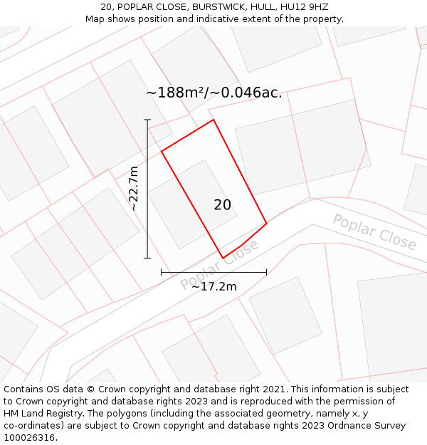 20, POPLAR CLOSE, BURSTWICK, HULL, HU12 9HZ: Plot and title map