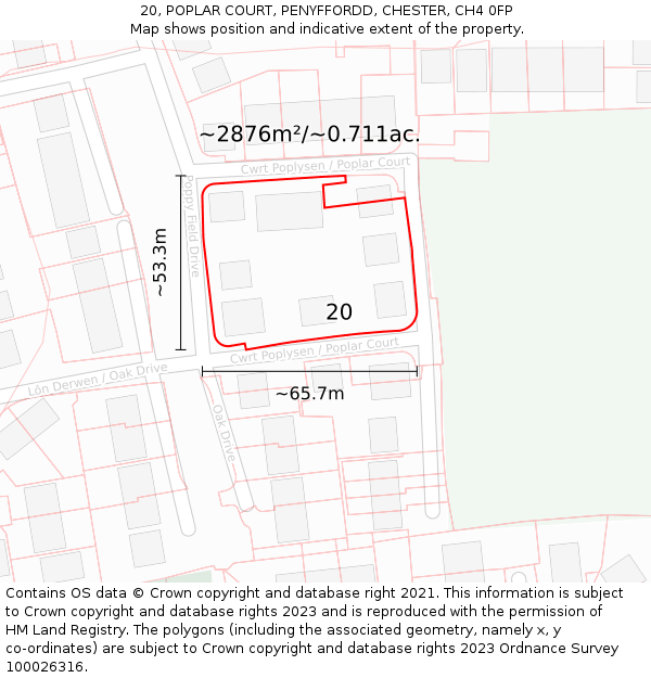 20, POPLAR COURT, PENYFFORDD, CHESTER, CH4 0FP: Plot and title map