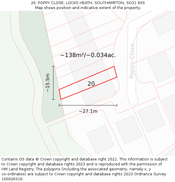 20, POPPY CLOSE, LOCKS HEATH, SOUTHAMPTON, SO31 6XS: Plot and title map