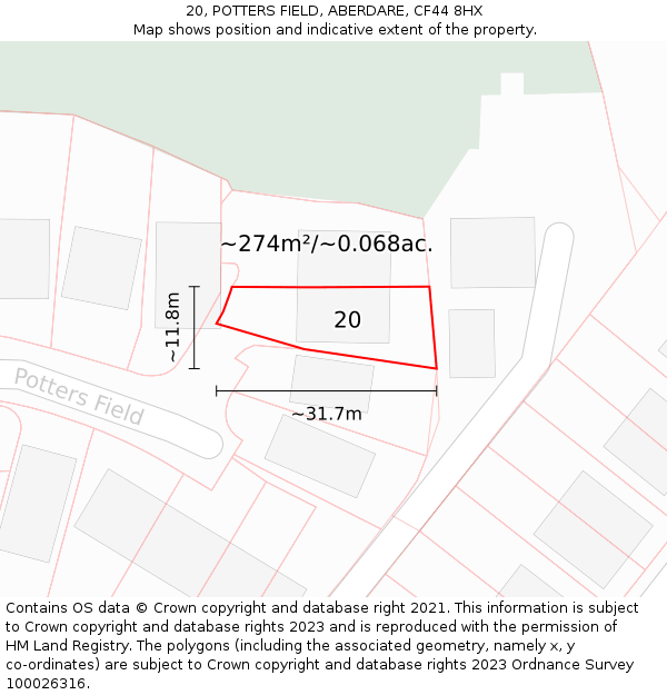 20, POTTERS FIELD, ABERDARE, CF44 8HX: Plot and title map