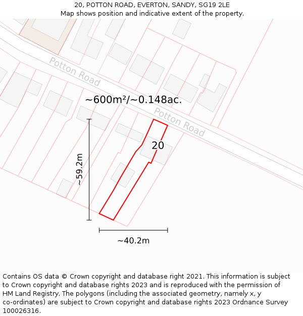 20, POTTON ROAD, EVERTON, SANDY, SG19 2LE: Plot and title map