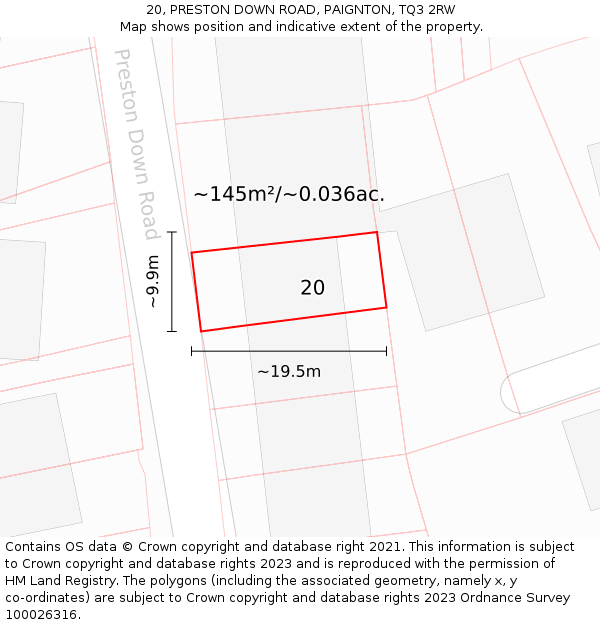 20, PRESTON DOWN ROAD, PAIGNTON, TQ3 2RW: Plot and title map