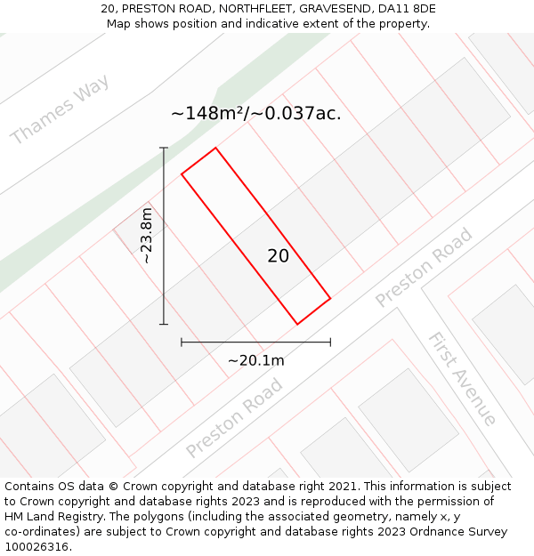 20, PRESTON ROAD, NORTHFLEET, GRAVESEND, DA11 8DE: Plot and title map