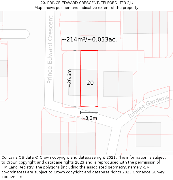 20, PRINCE EDWARD CRESCENT, TELFORD, TF3 2JU: Plot and title map
