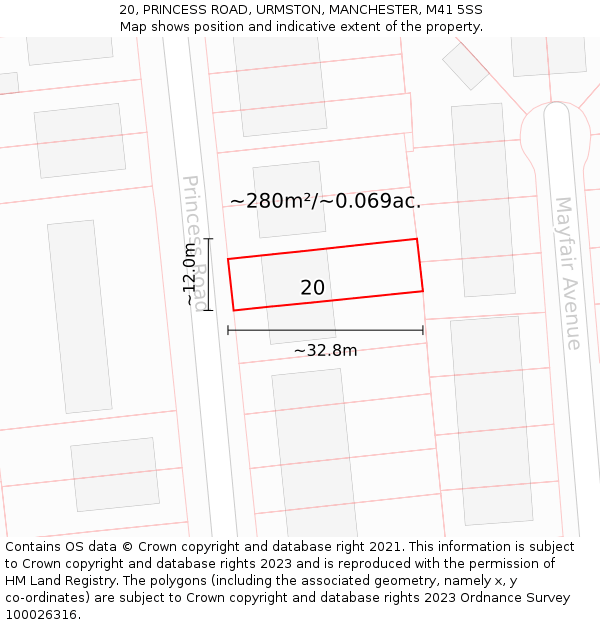 20, PRINCESS ROAD, URMSTON, MANCHESTER, M41 5SS: Plot and title map