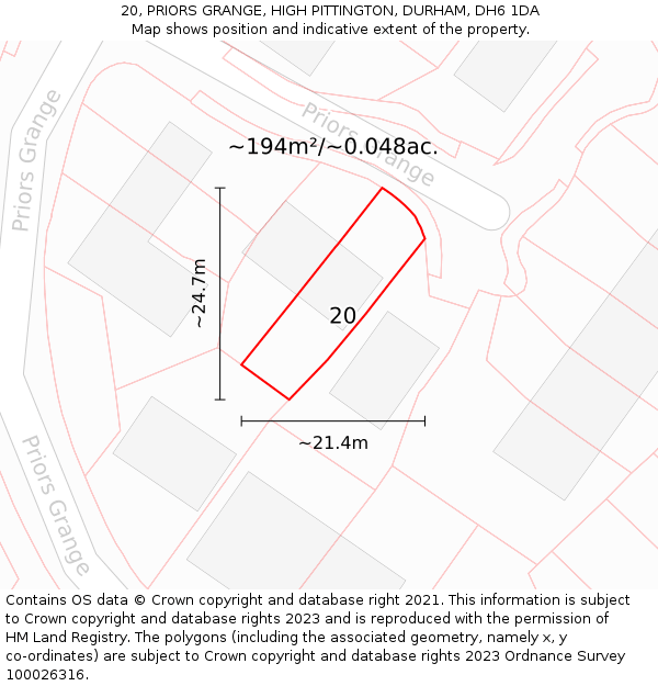 20, PRIORS GRANGE, HIGH PITTINGTON, DURHAM, DH6 1DA: Plot and title map