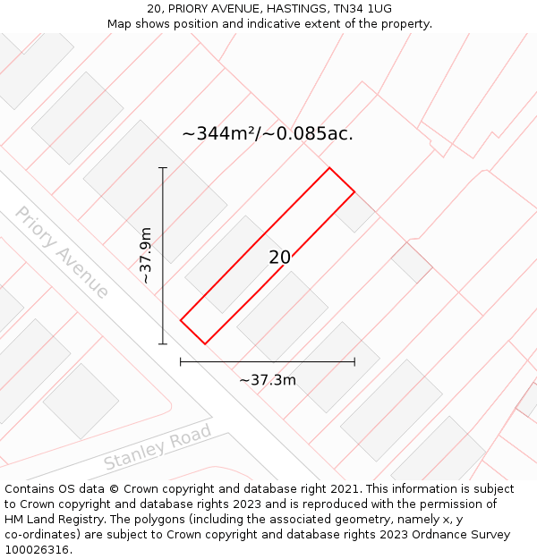 20, PRIORY AVENUE, HASTINGS, TN34 1UG: Plot and title map