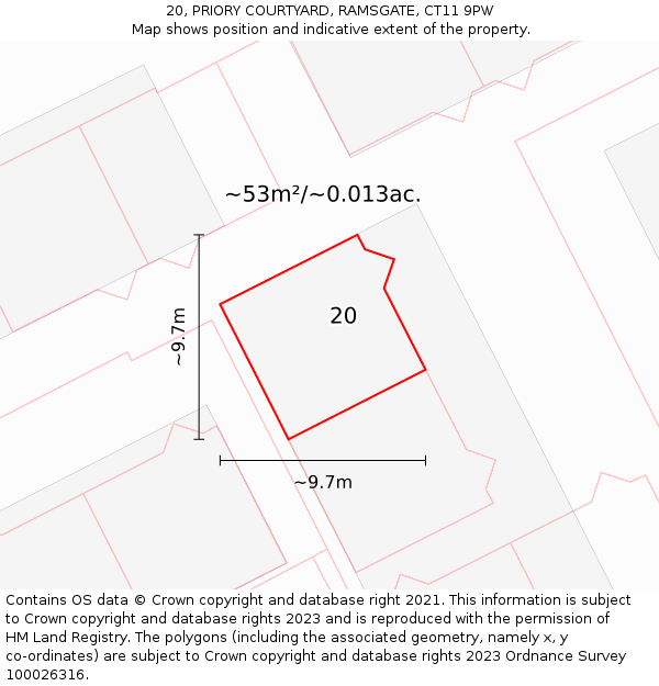 20, PRIORY COURTYARD, RAMSGATE, CT11 9PW: Plot and title map