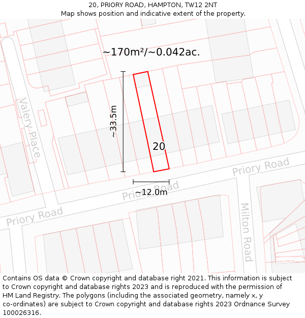 20, PRIORY ROAD, HAMPTON, TW12 2NT: Plot and title map