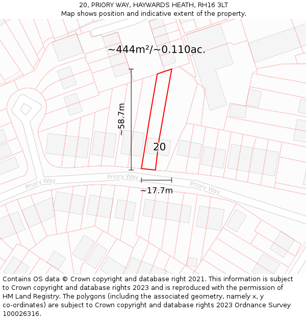 20, PRIORY WAY, HAYWARDS HEATH, RH16 3LT: Plot and title map