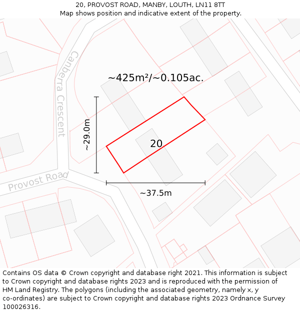 20, PROVOST ROAD, MANBY, LOUTH, LN11 8TT: Plot and title map