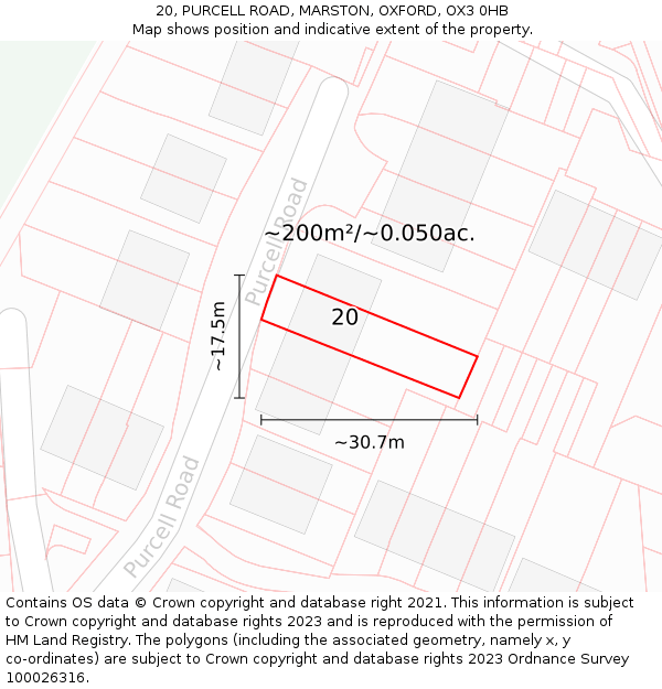 20, PURCELL ROAD, MARSTON, OXFORD, OX3 0HB: Plot and title map