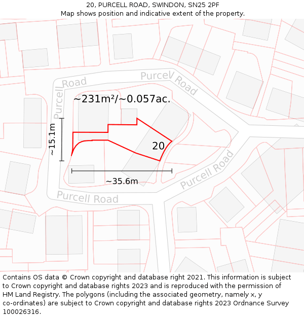 20, PURCELL ROAD, SWINDON, SN25 2PF: Plot and title map