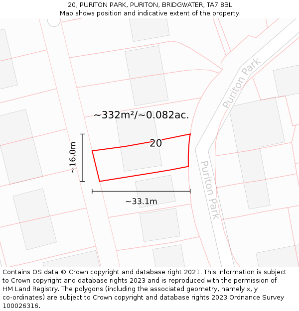 20, PURITON PARK, PURITON, BRIDGWATER, TA7 8BL: Plot and title map