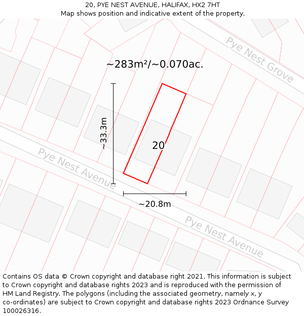 20, PYE NEST AVENUE, HALIFAX, HX2 7HT: Plot and title map