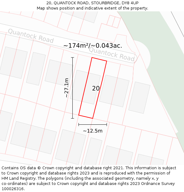 20, QUANTOCK ROAD, STOURBRIDGE, DY8 4UP: Plot and title map