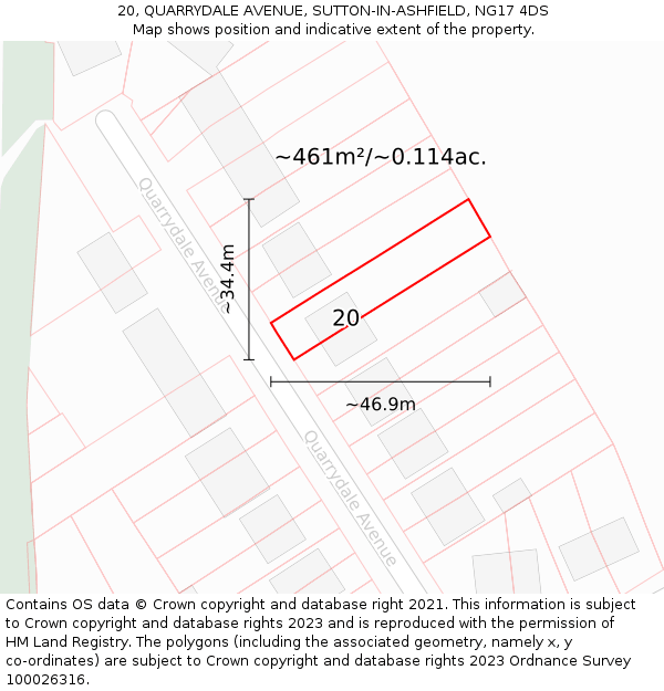 20, QUARRYDALE AVENUE, SUTTON-IN-ASHFIELD, NG17 4DS: Plot and title map