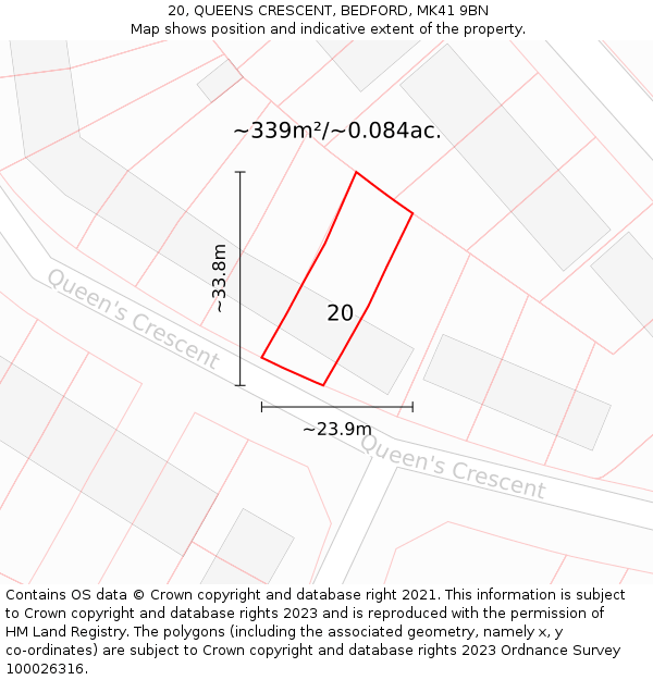 20, QUEENS CRESCENT, BEDFORD, MK41 9BN: Plot and title map