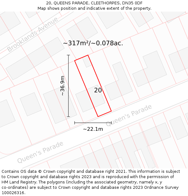 20, QUEENS PARADE, CLEETHORPES, DN35 0DF: Plot and title map