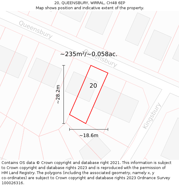 20, QUEENSBURY, WIRRAL, CH48 6EP: Plot and title map