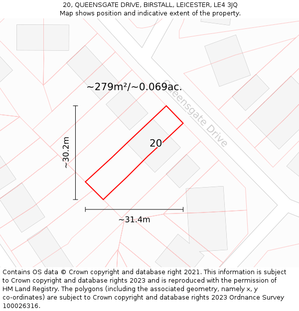 20, QUEENSGATE DRIVE, BIRSTALL, LEICESTER, LE4 3JQ: Plot and title map