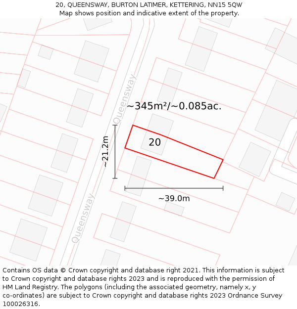 20, QUEENSWAY, BURTON LATIMER, KETTERING, NN15 5QW: Plot and title map