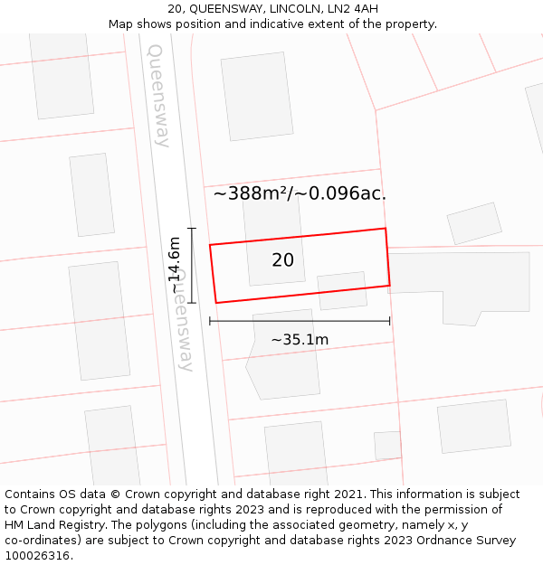 20, QUEENSWAY, LINCOLN, LN2 4AH: Plot and title map