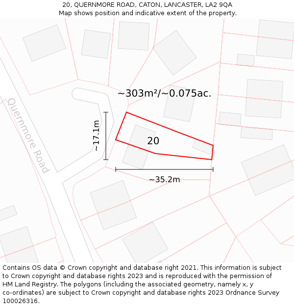 20, QUERNMORE ROAD, CATON, LANCASTER, LA2 9QA: Plot and title map