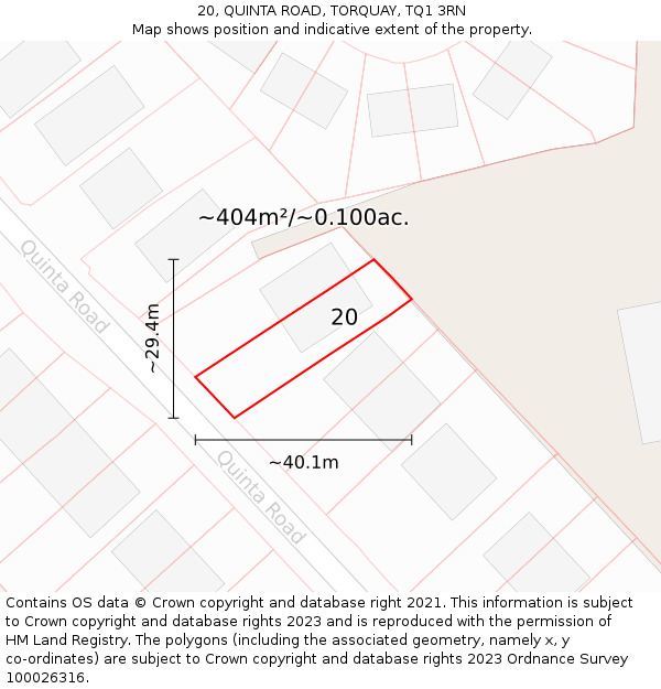 20, QUINTA ROAD, TORQUAY, TQ1 3RN: Plot and title map