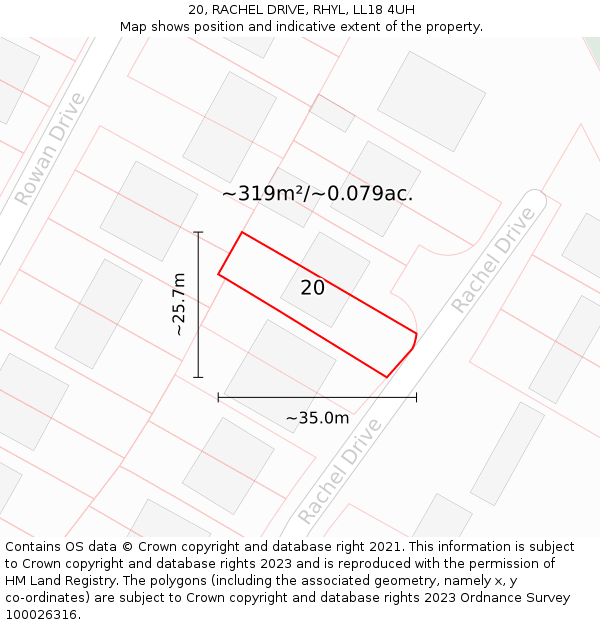 20, RACHEL DRIVE, RHYL, LL18 4UH: Plot and title map