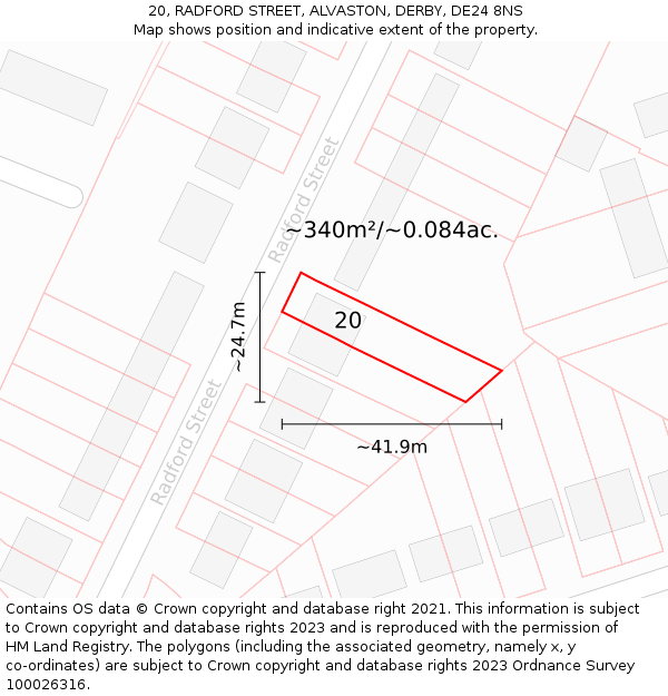 20, RADFORD STREET, ALVASTON, DERBY, DE24 8NS: Plot and title map