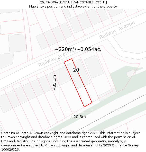 20, RAILWAY AVENUE, WHITSTABLE, CT5 1LJ: Plot and title map