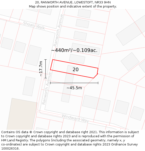 20, RANWORTH AVENUE, LOWESTOFT, NR33 9HN: Plot and title map