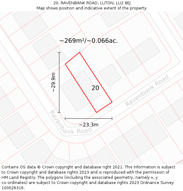 20, RAVENBANK ROAD, LUTON, LU2 8EJ: Plot and title map